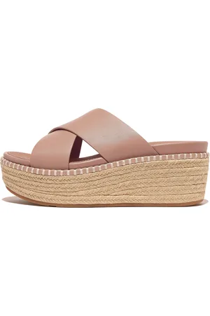 FitFlop ELOISE Espadrille Leather Wedge Cross Slides, Outlet
