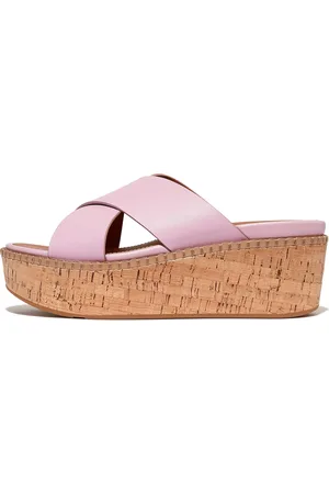 FitFlop ELOISE Leather/Cork Wedge Cross Slides, Outlet
