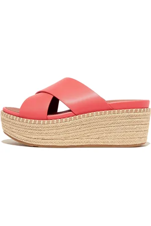FitFlop ELOISE Espadrille Leather Wedge Cross Slides, Outlet