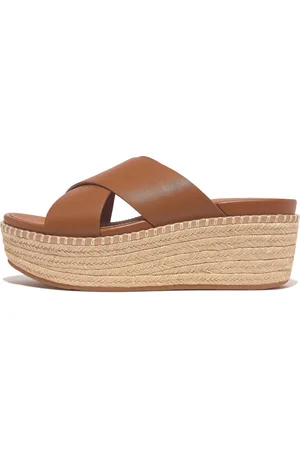 FitFlop ELOISE Espadrille Leather Wedge Cross Slides, Outlet