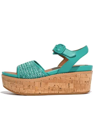 FitFlop ELOISE Cork-Wrap Woven Back-Strap Wedge Sandals Faux-Raffia (PP)/Leather, Outlet