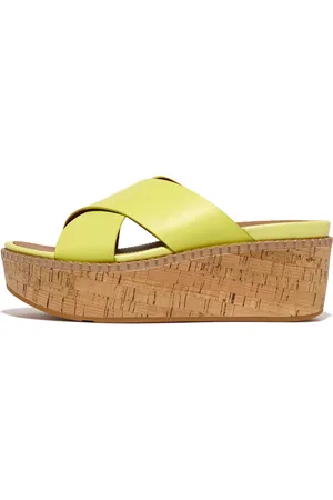 FitFlop ELOISE Leather/Cork Wedge Cross Slides, Outlet