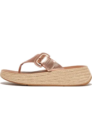 FitFlop F-MODE Espadrille Buckle Metallic-Leather Flatform Toe-Post Sandals, Outlet