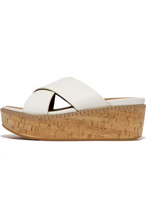 FitFlop ELOISE Leather/Cork Wedge Cross Slides, Outlet