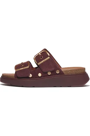 FitFlop GEN-FF Buckle Flat-Stud Two-Bar Suede Slides Suede/Leather, Full Price
