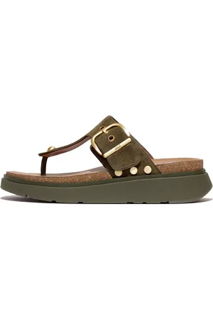 FitFlop GEN-FF Buckle Flat-Stud Suede Toe-Post Sandals Suede/Leather, Full Price