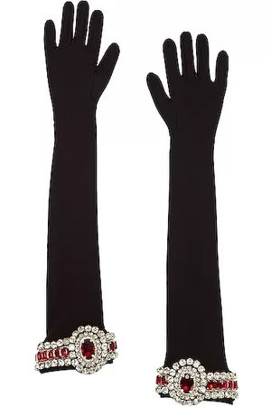 DAVID KOMA Crystal Long Gloves in Black