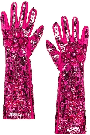 VALENTINO GARAVANI Sequin Flower Gloves in Pink