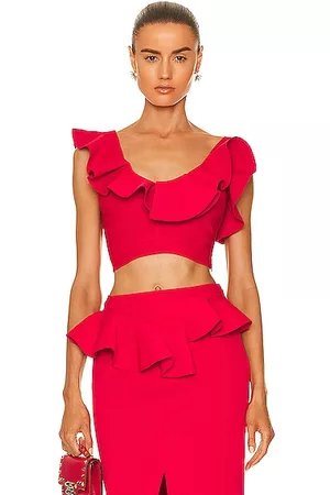 Alexander McQueen Sleeveless Cropped Ruffle Top in Red