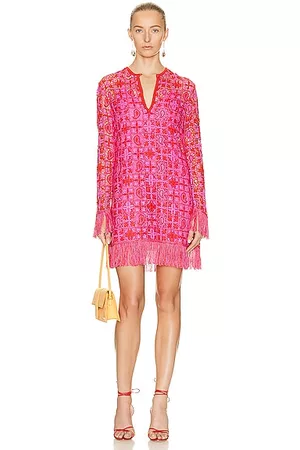 Etro Embroidered Fringe Dress in Red