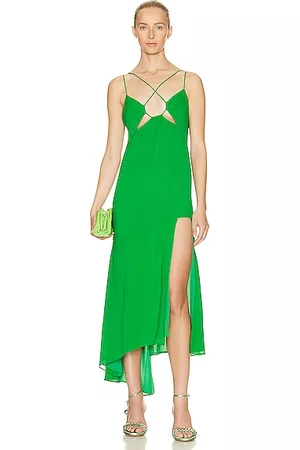 The Andamane Layla Asymmetric Halter Midi Dress in Green