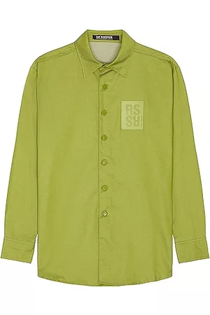 RAF SIMONS Straight Fit Denim Shirt With Leather Patch in Green