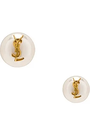 Saint Laurent Set Of Two Embellished Monogram Clip-on Earrings in Metallic