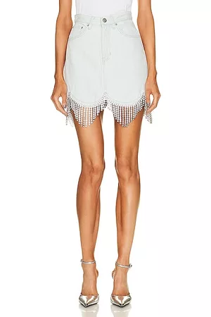 AREA Women Denim Skirts - Scalloped Denim Crystal Skirt in Blue