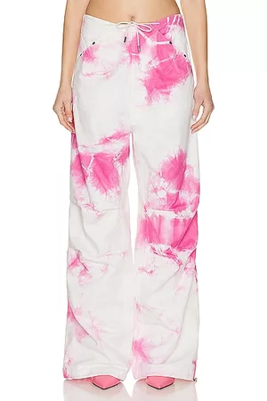 DARKPARK Women Wide Leg Pants - Daisy Military Trouser in White,Pink
