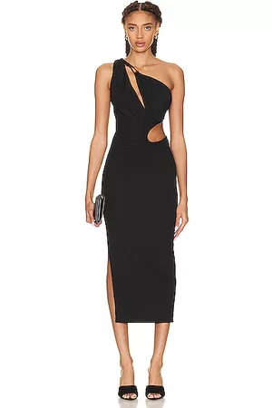 Nicholas Women Asymmetrical Dresses - Drie Draped Asymmetrical Midi Dress in Black