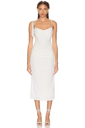 Jonathan Simkhai Women Midi Dresses - Moira Broderie Anglaise Bustier Midi Dress in White