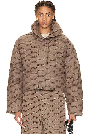 Balenciaga BB Monogram Puffer Jacket in Beige & Brown