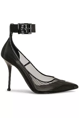 Alexander McQueen Women Heels - Mesh Tulle Lacquered Heel in Black
