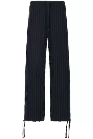 TS(S) Men Wide Leg Pants - Block Stripe High Density Cloth Drawstring Wide Pants in Navy