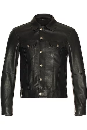 Tom Ford Men Leather Jackets - Soft Grain Leather Zip Jean Jacket in Black