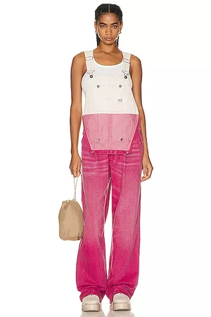 R13 Women Dungarees - Double Bib Damon Overall in Pink