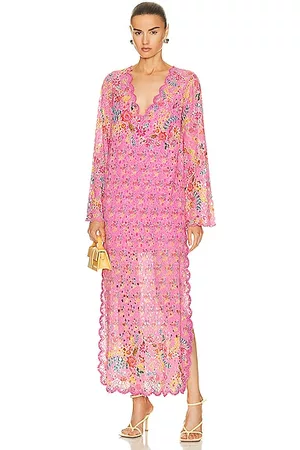 HEMANT AND NANDITA Women Tunic Dresses - Fiora Kaftan Dress in Pink