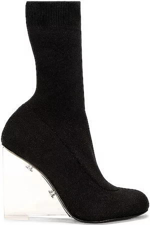 Alexander McQueen Women Heeled Boots - Mid Knitting Sock Wedge Boot in Black