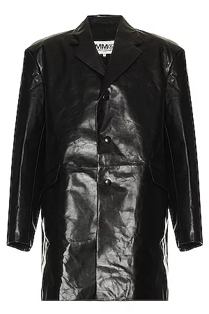 Maison Margiela Men Leather Jackets - Paper Leather Coat in Black
