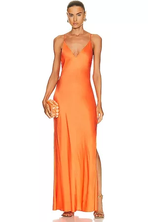 L'Agence Women V-Neck Dresses - Jet Plunge Neck Gown in Orange