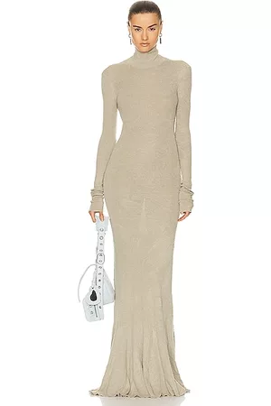 Balenciaga Women Long Sleeve Maxi Dresses - Maxi Godet Dress in Grey