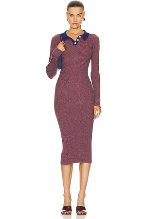 THE ELDER STATESMAN Women Long Sleeve Dresses - Nova Twist Polo Dress in Purple