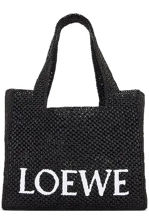 Beige A5 logo-jacquard raffia leather-trim tote bag, LOEWE