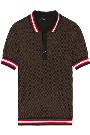 Balmain Brown Polo Shirt with Mini Monogram