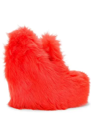 Bottega Veneta Shearling Wedge Pumps in Tangerine