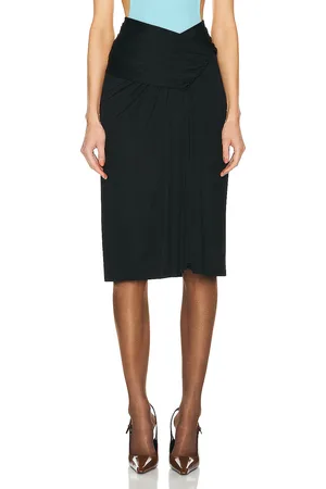 Saint Laurent Jersey Ruched Midi Skirt in Black