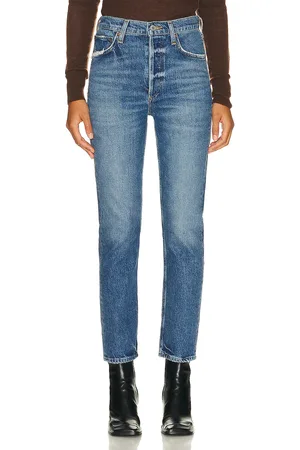 AGOLDE Riley Long High Rise Straight in Denim-Light