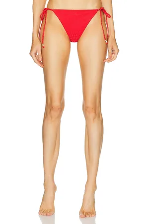 Wolford Logo Swim Side Tied Bikini Bottom in Red