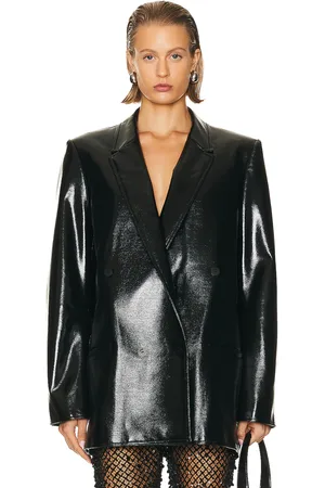 LAPOINTE Patent Faux Leather Boxy Double Breasted Blazer in