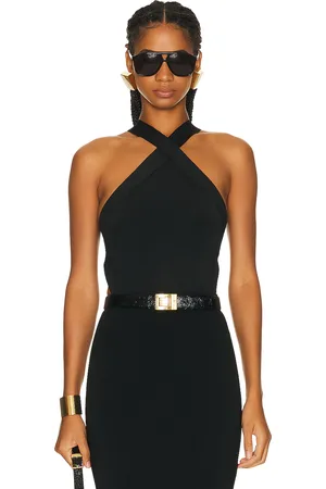 Saint Laurent Crossneck Bodysuit Top in Black