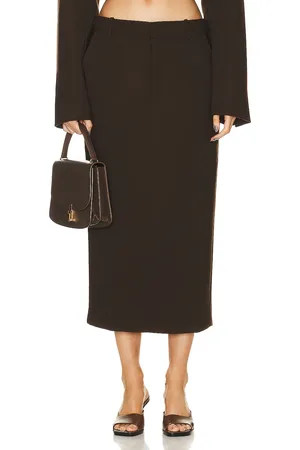 GRLFRND The Trouser Midi Skirt in Brown