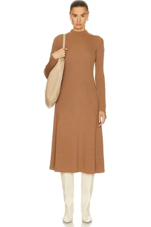 Moncler Long Sleeve Midi Dress in Tan