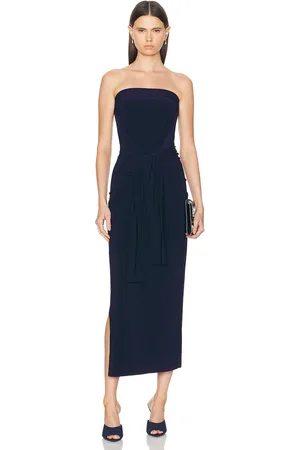 Norma Kamali Strapless All in One Side Slit Gown in Navy
