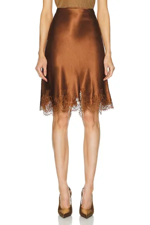 Saint Laurent Satin Lace Skirt in Rust