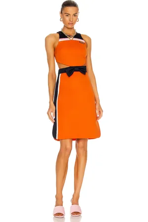 Miu Miu Intarsia Technical Jersey Dress in Orange