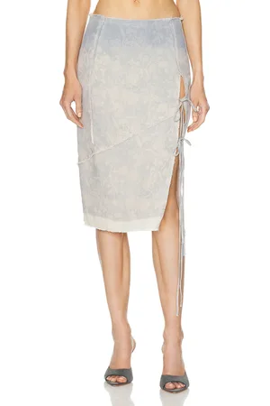 Jade Cropper High Slit Midi Skirt in Blue