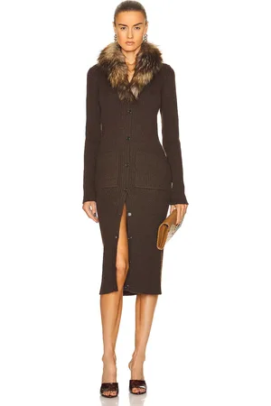 Saint Laurent Long Sleeve Midi Dress in Brown