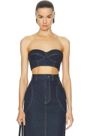 Alaïa Bustier Bra Top in Denim-Dark
