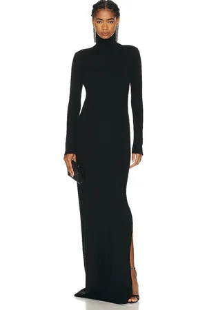Saint Laurent Long Sleeve Turtleneck Gown in Black