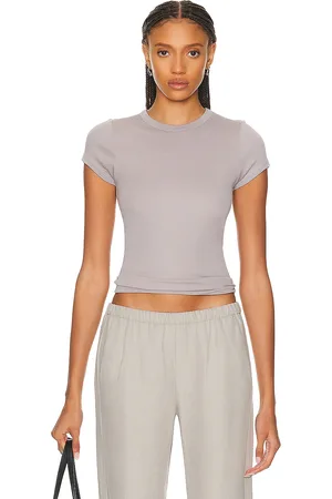 ENZA COSTA Supima Cotton Cap Sleeve Crew Top in Grey